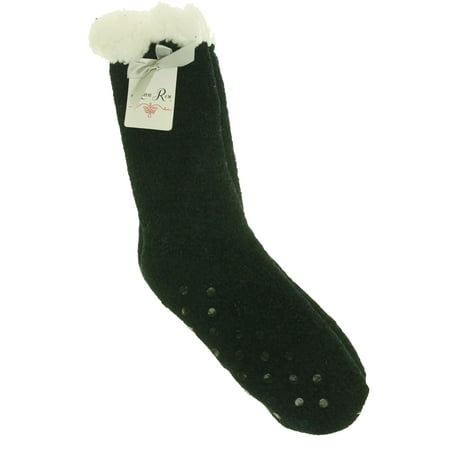 Chenille Womens Socks - Alexa Rose Women's Sherpa Lined Gripper Bootie Socks Chenille Black