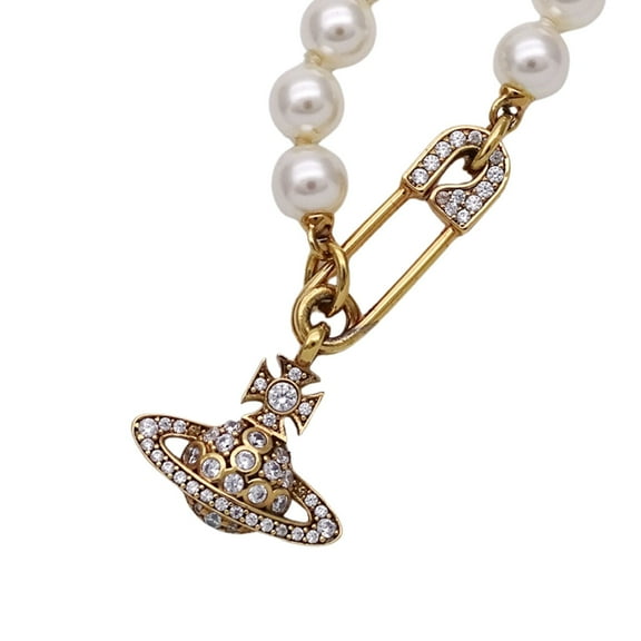 Pre-Owned Vivienne Westwood necklace for women, brand orb, fake pearl, metal, gold,... (Good)