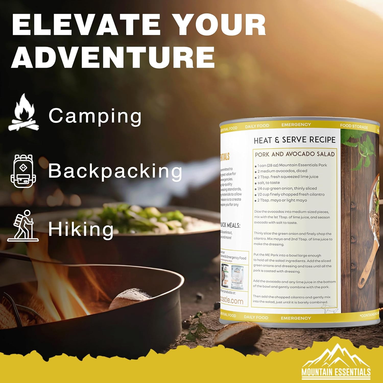 Mountain Essentials All Natural Canned Pork 28 oz, Fully Cooked Ready to Eat, Premium Meat for Emergency Survival, Camping, Food Storage, pack of 6