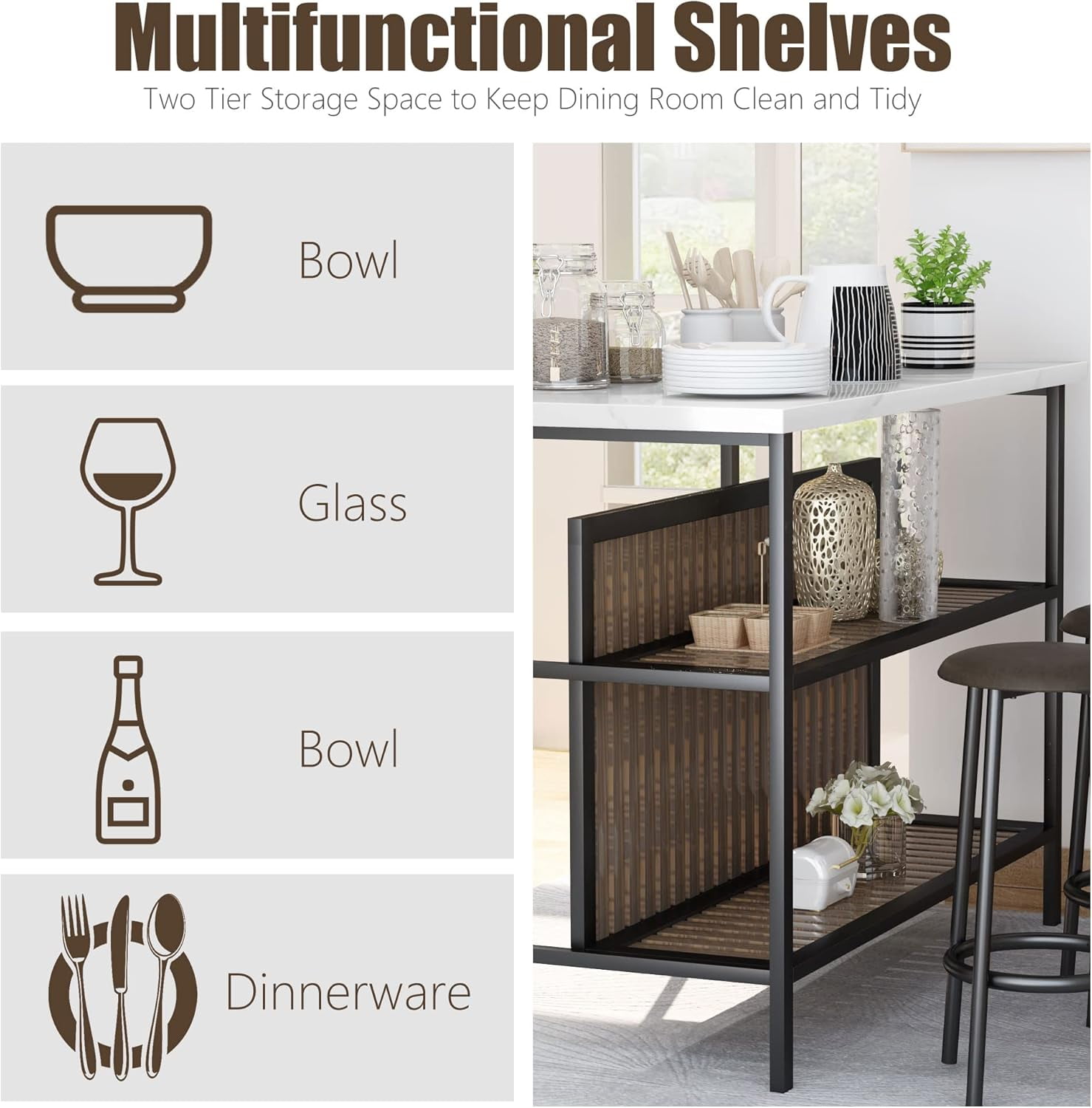 Recaceik Kitchen Island with Seating, Wooden Counter Height Table