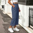 thumbnail image 4 of BRELIL Women's Wide Leg Capri Pants Elastic Waist with Pockets Casual Solid Streetwear Lounge Pants Summer Vacation Outfits, Light Blue L, 4 of 7