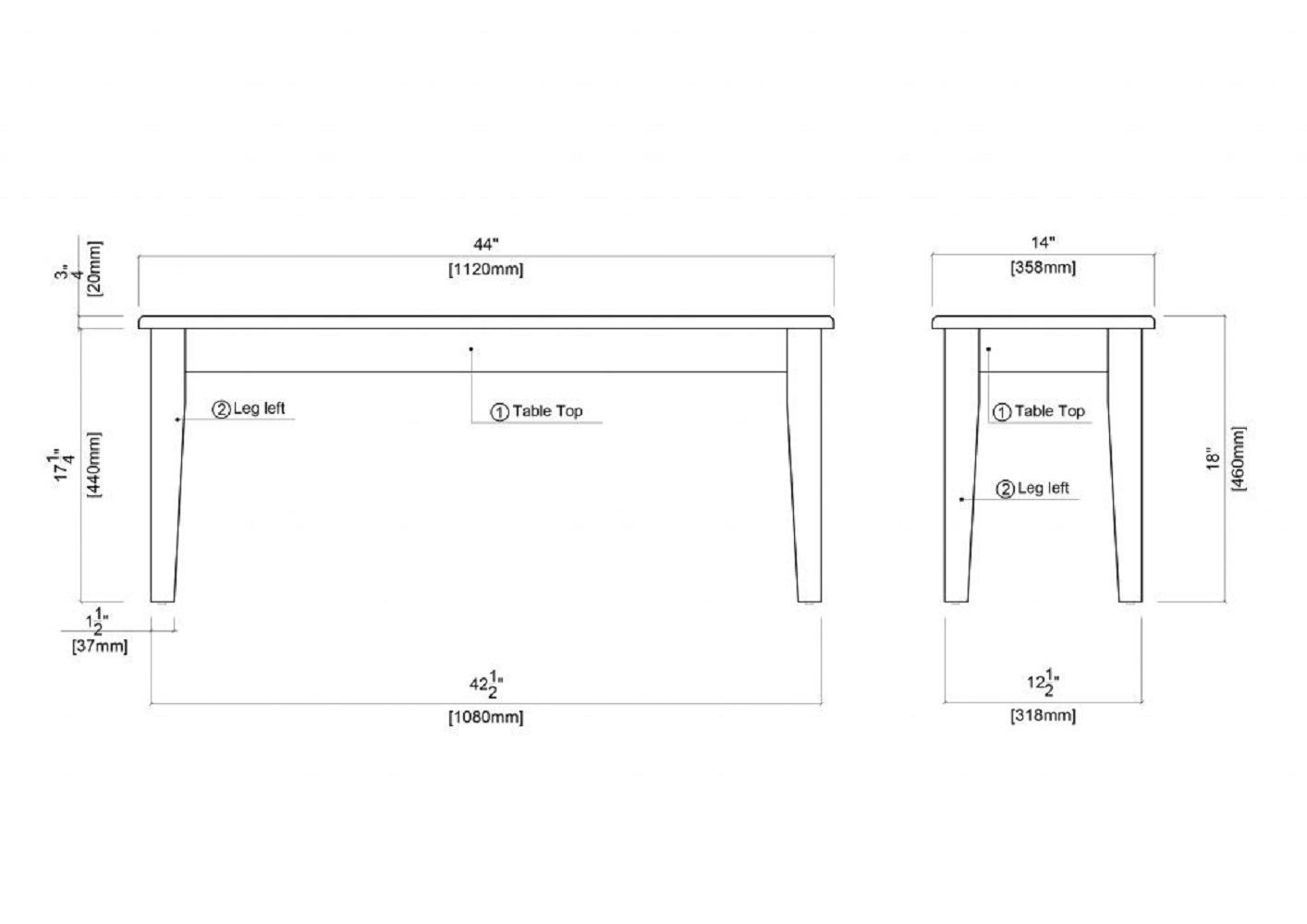 Boraam Shaker 18" Dining Bench, Walnut photo 7