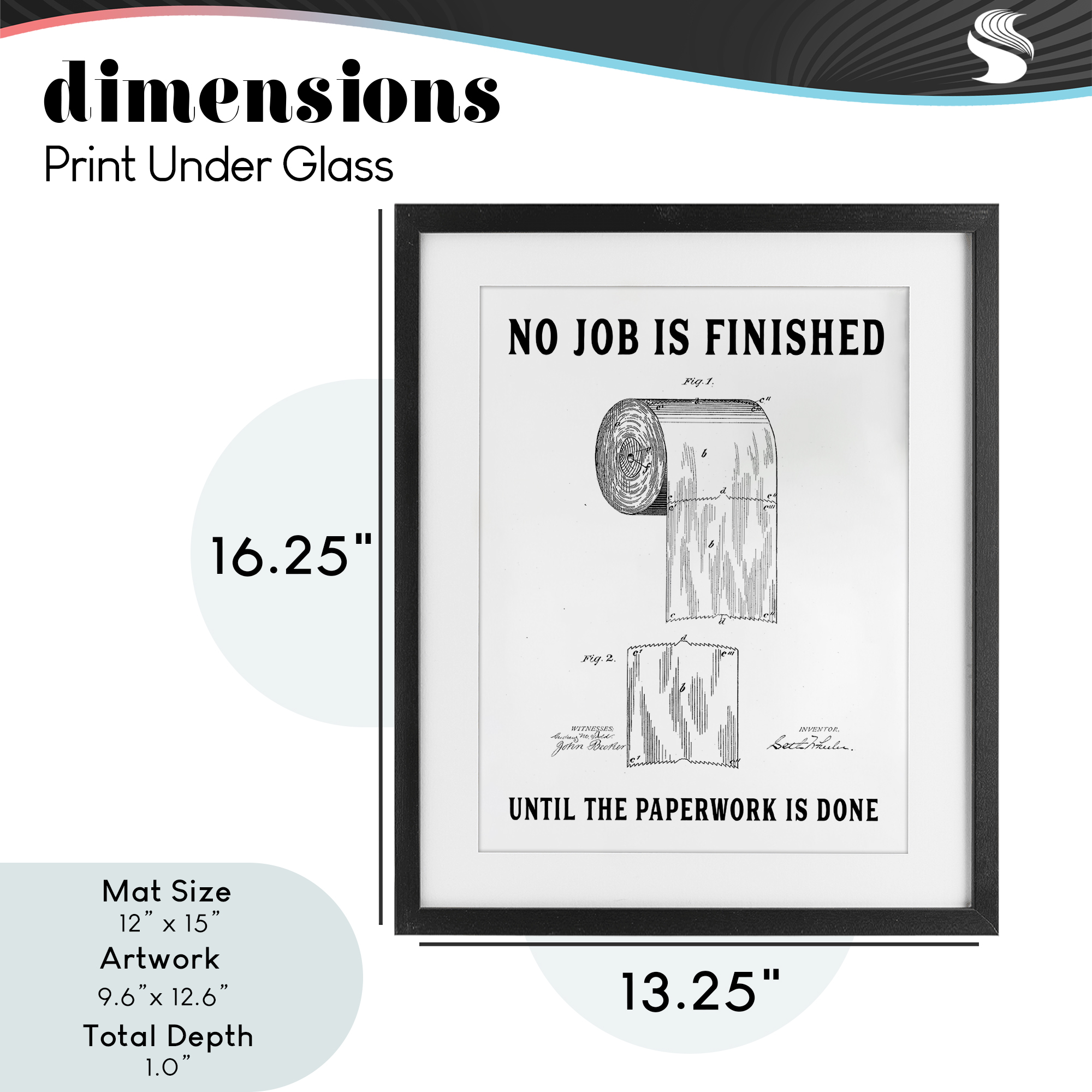 No Job Finished Toilet Paper Black Framed Print Under Glass, design by Lettered and Lined