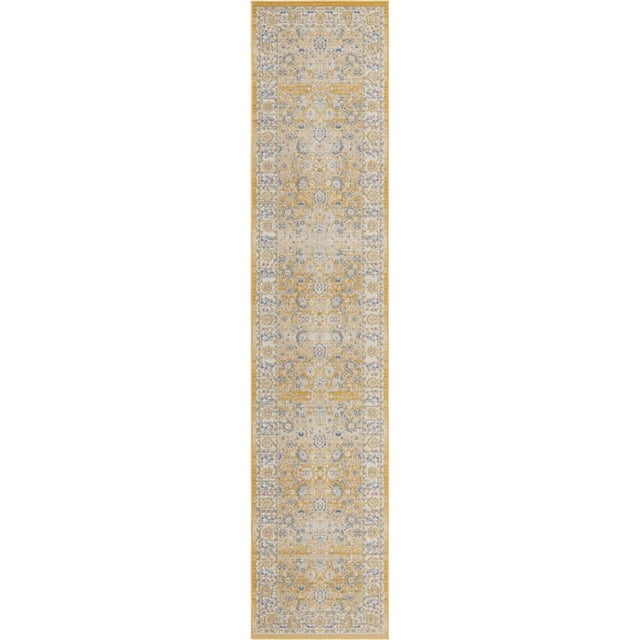 Unique Loom Whitney Vintage Border Rug 2' 7 x 12' Runner Tuscan Yellow/Ivory