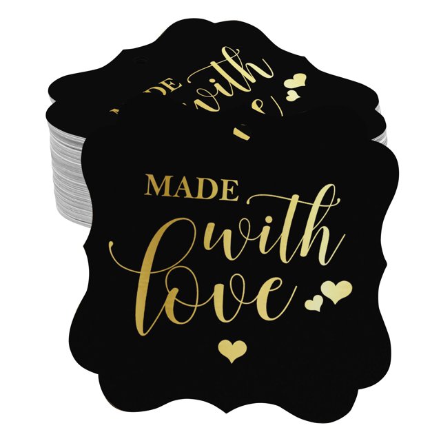 Inkdotpot Pack Of 50 Made With Love Wedding Paper Tags DIY Craft Bracket Shape Real Gold Foil Hang Tags