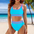 thumbnail image 2 of EHRWE Womens Bikini Set Ladies High Waisted Sporty Two Piece Swimsuits Color Block High Cut Bathing Suits Vacation Swimwear, 2 of 4