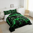 thumbnail image 4 of Feelyou Futuristic Gamepad Queen Comforter Set, Neon Glowing Honeycomb Bedding Sets, Glitter Green Games Console Reversible Bedding Comforter Set, Luxury Bedroom Decor, 3 Pieces, 4 of 9