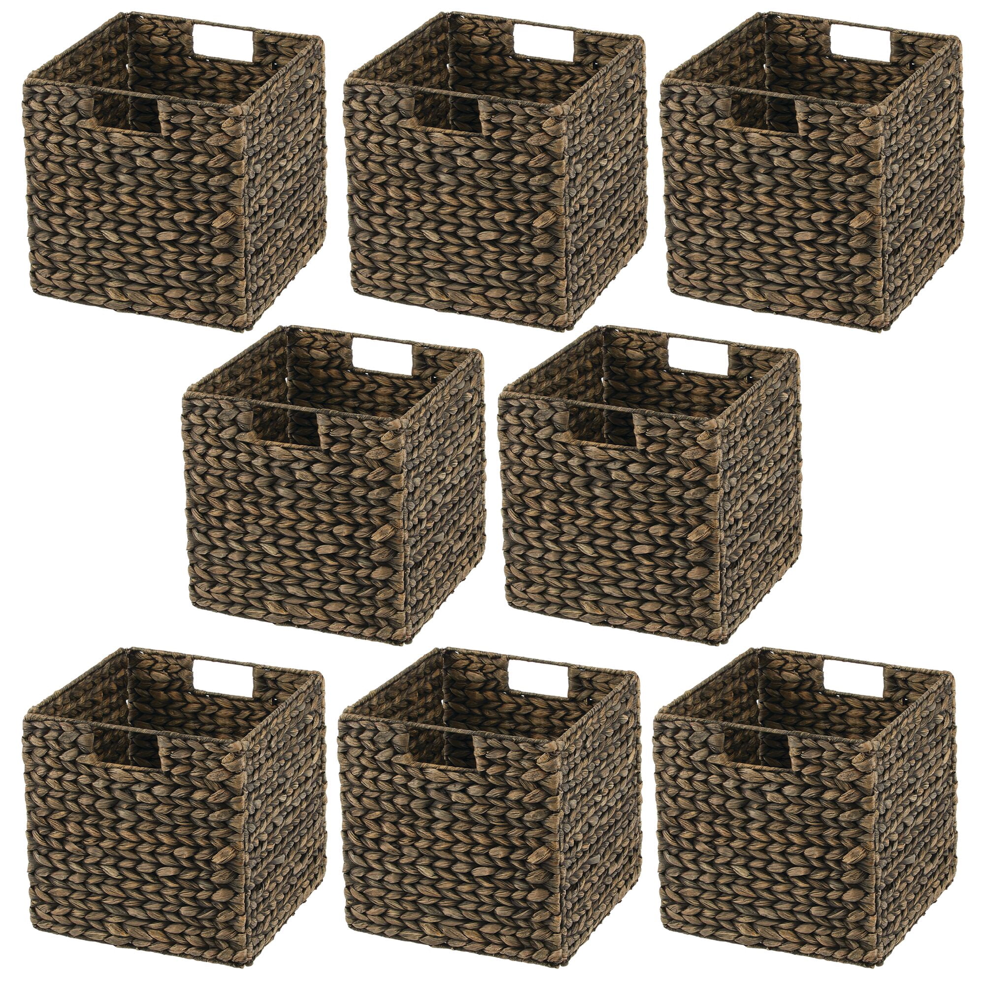 mDesign Woven Hyacinth Kitchen Storage Organizer Basket Bin, 8 Pack, Black Wash