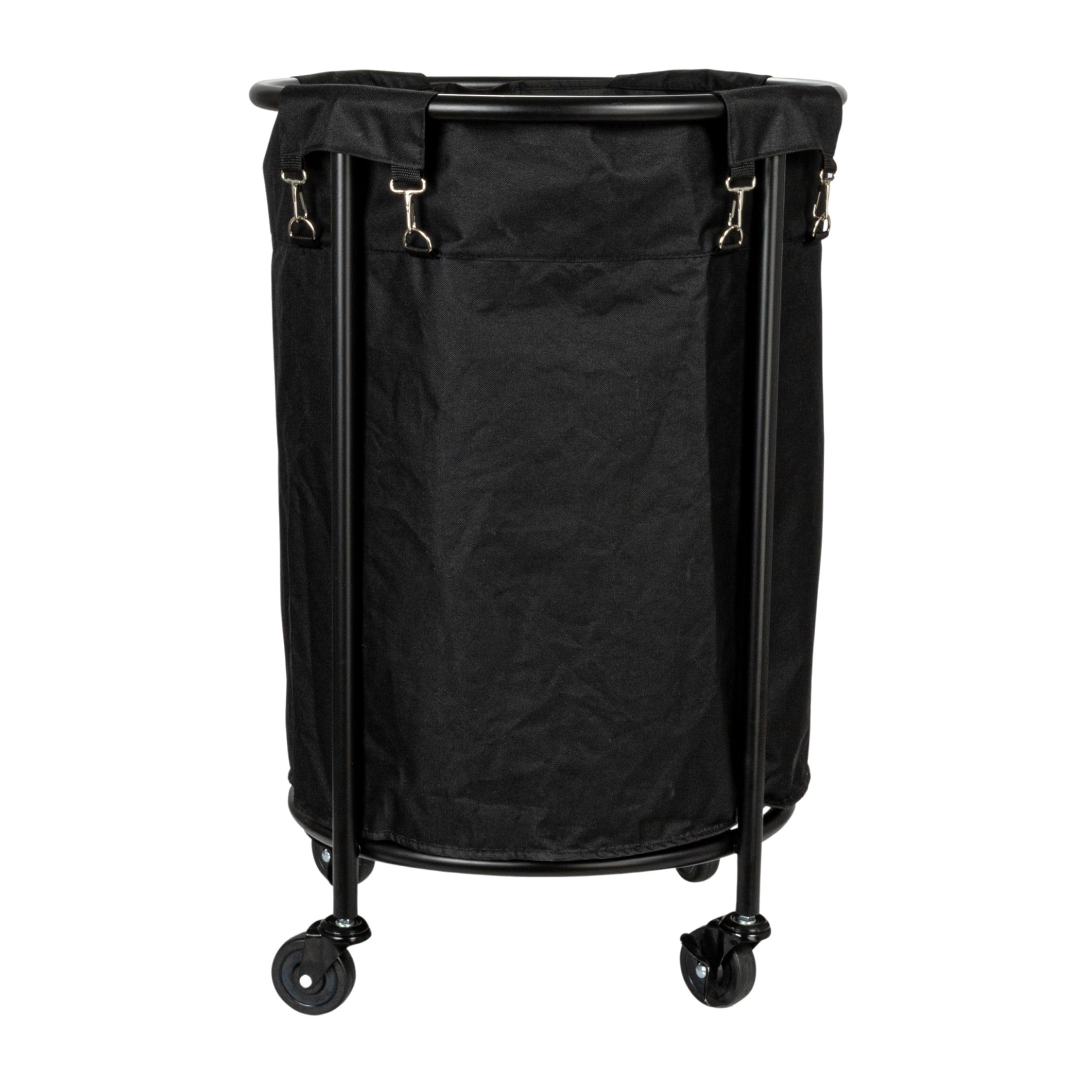 Household Essentials Round Laundry Hamper, Metal Frame with Wheels, Heavy Duty and Commercial-Grade, Black Polyester Bag, Great For Both Residential and Commercial Use