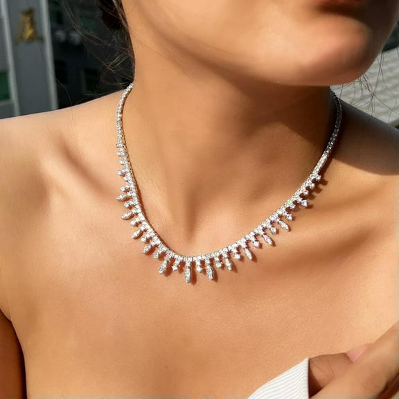 High End Top White CZ Tennis Charm Wedding Necklace for Women Choker Jewelry