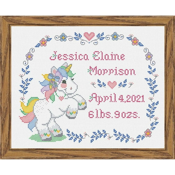 Herrschners Boho Rainbow Unicorn Birth Record Counted Cross-Stitch Kit