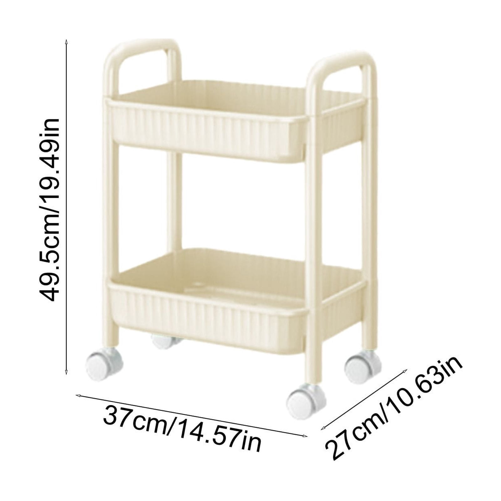 Two Tier Plastic Rolling Cart With Locking Swivel Casters, Lightweight Sturdy Large Capacity, Easy Assembly Handle Design, Mobile Storage, For Kitchen Office Bedroom Pantry Laundry Room Organization