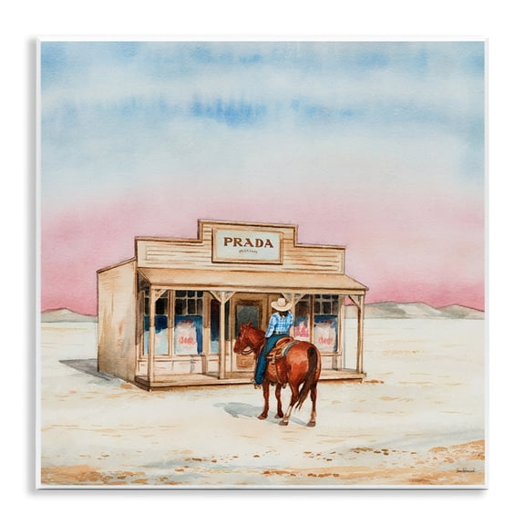Stupell Industries Cowgirl at Desert Shop Fashion Painting Unframed Art Print Wall Art, 12 x 12