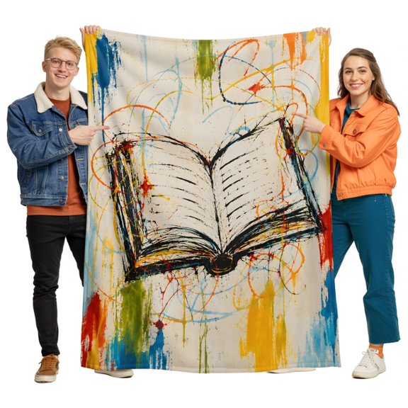 Flannel Throw Blanket for Couch Sofa Bed, Abstract Open Book Soft Cozy Warm Fuzzy Blanket 40x50in