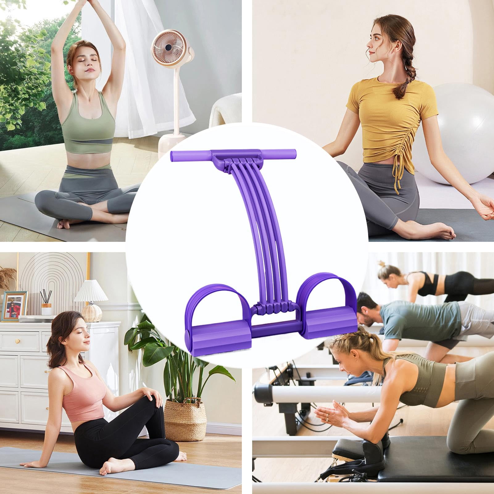 Multifunction Pedal Resistance Band Trainer, Elastic Abdominal Exercise Rope with Handles, Sit-Up Training Equipment for Full Body Workout at Home Gym
