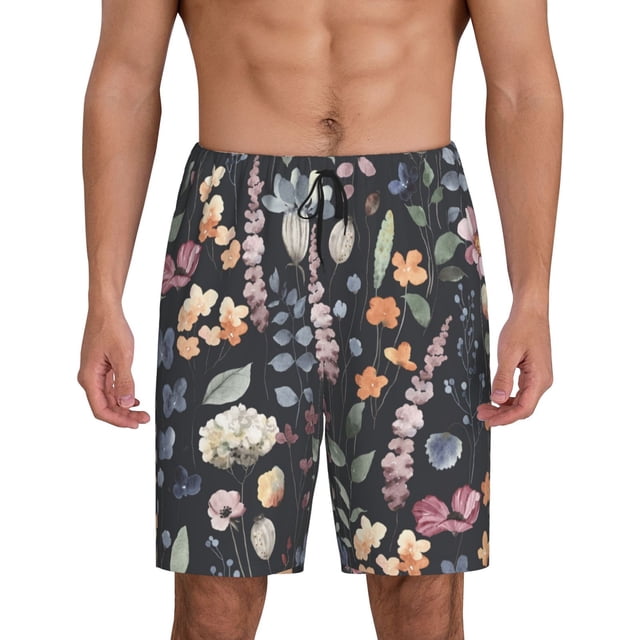 Fotbe Wildflower Watercolor 1 Pantalones Cortos de Pijama para Hombre, Ropa de Dormir, Pantalones de Pijama Cortos para Hombre-XX-Large