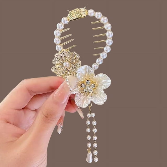 Horquilla con borlas y flores de perlas para el pelo, pinza para el pelo con forma de disco en la parte posterior, accesorio para el pelo de alta calidad para mujer