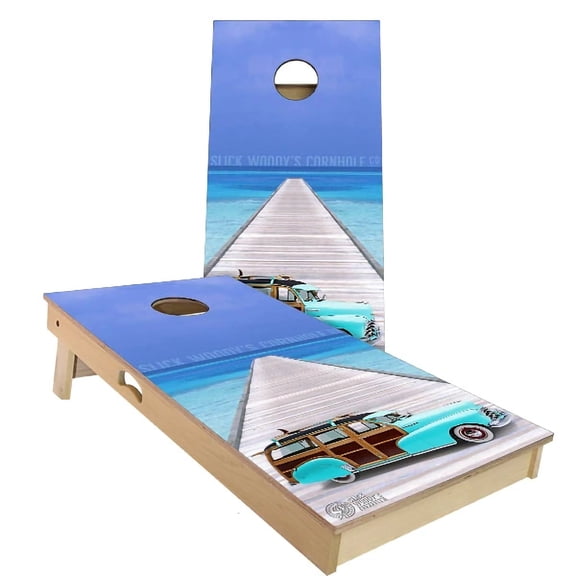 Skip's Garage | Woody Wagon Cornhole Board Set | Includes Boards & Bags | Choose Your Size & Accessories