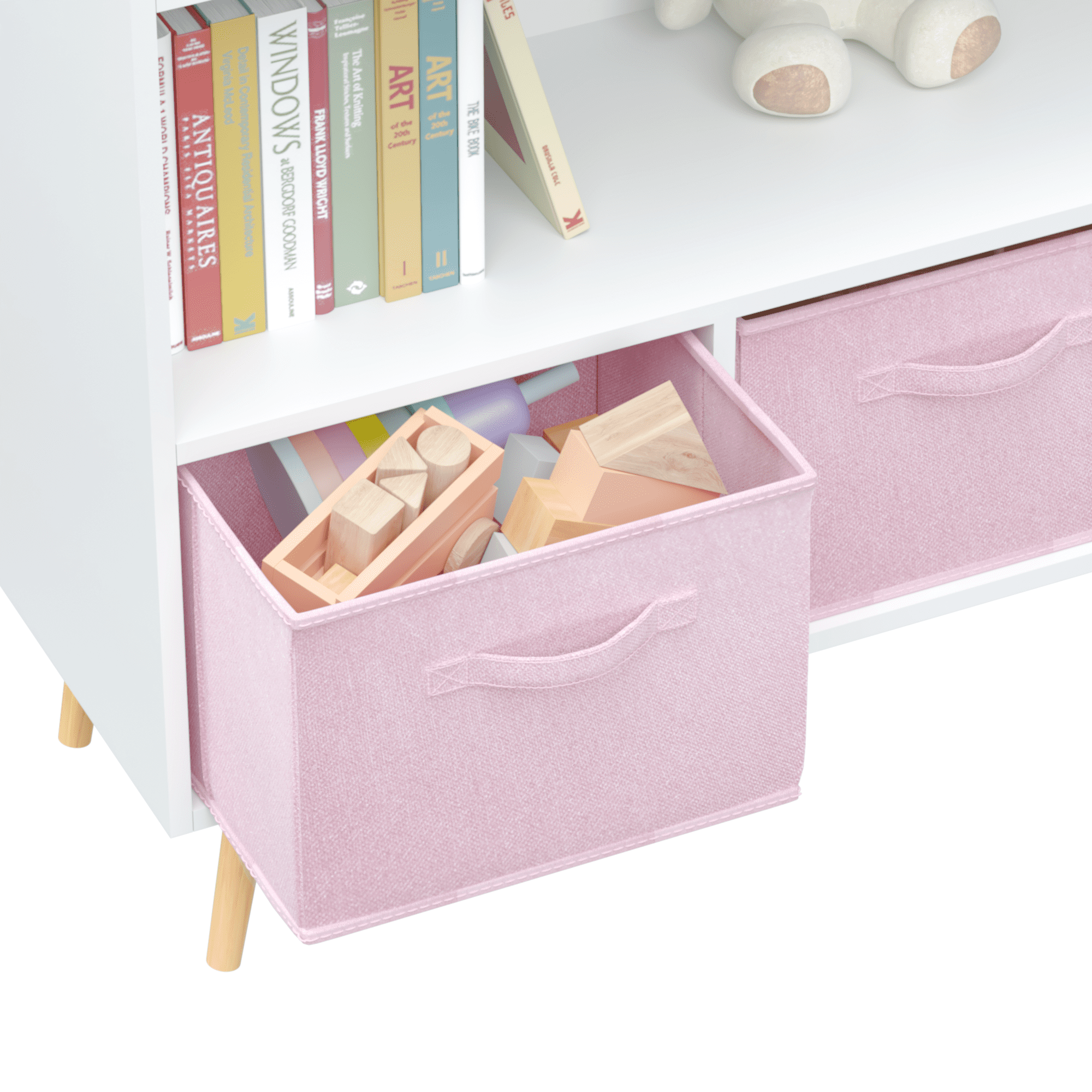 Gewnee Kids Bookcase with Drawers , Wood Bookshelf with Toy Chest Large Storage for Play Room,Pink