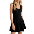 thumbnail image 4 of Womens Ruffle Mini Dress Sleeveless A Line Fit and Flare Crew Neck Crochet Knit Tank Dresses Black One size, 4 of 9