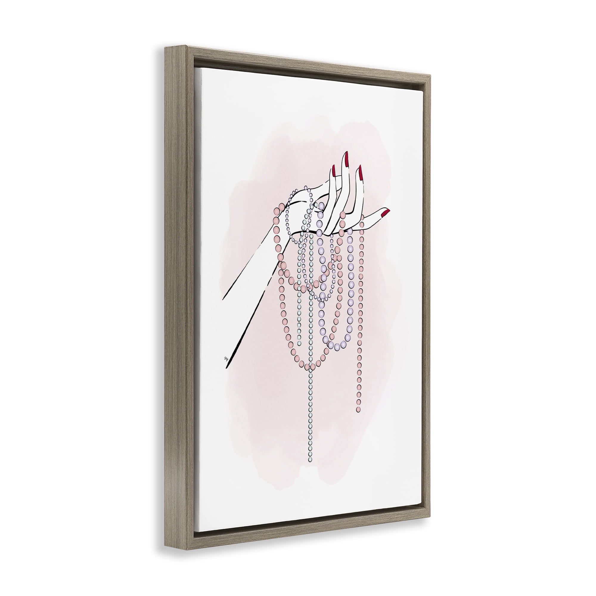 Stupell Industries Holding Beaded Jewelry Novelty Painting Brown Floater Framed Art Print Wall Art, 17 x 25