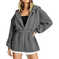 thumbnail image 7 of Risckoth Women's Full Zip Hoodie Drawstring Waist Cinched Design Fleece Lined Side Pockets Casual Pullover S-2XL, Dark Gray, 7 of 7