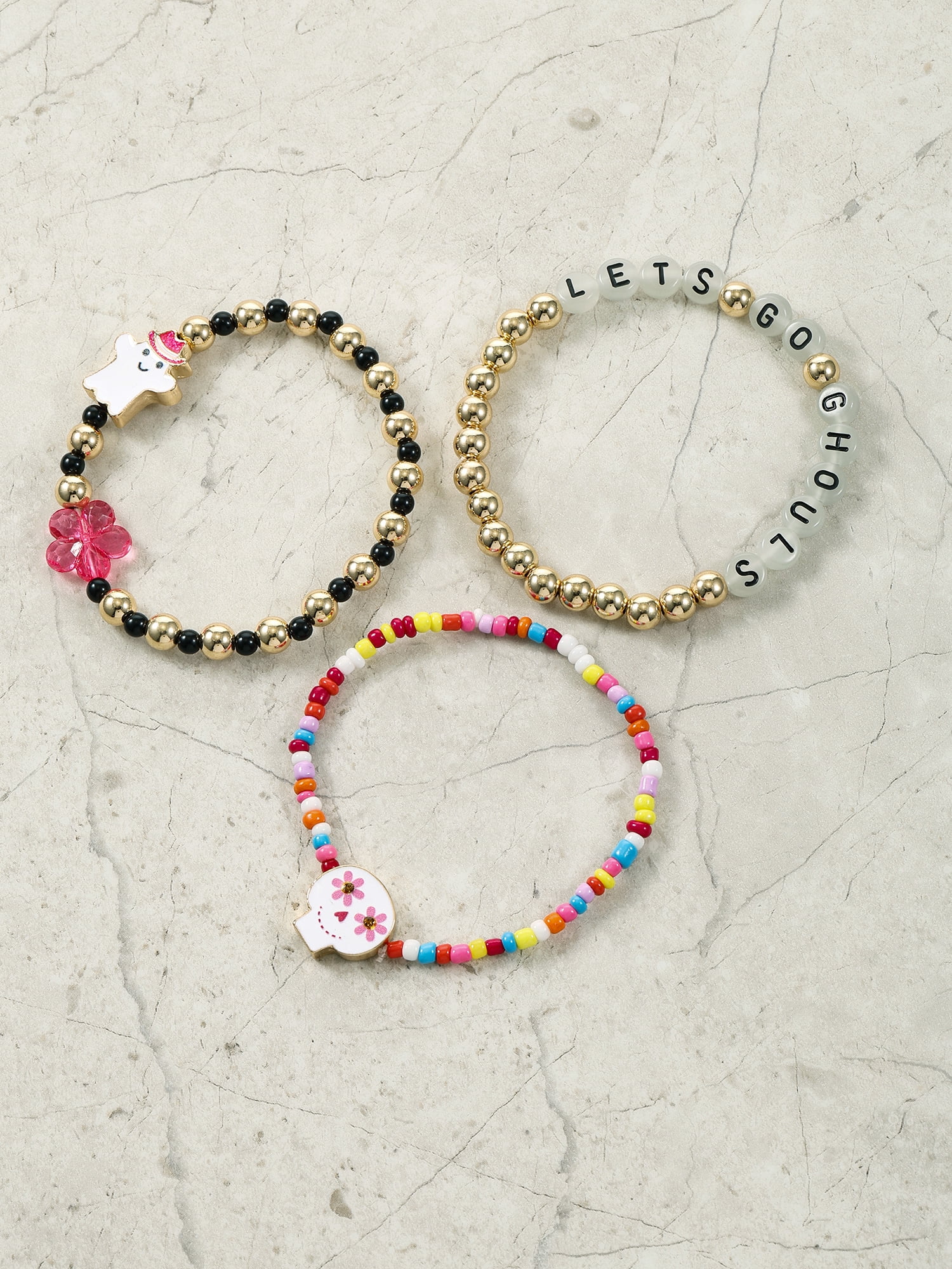 Way to Celebrate Halloween "Go Ghouls" Beaded Stretch Bracelet Set, 3 Pieces