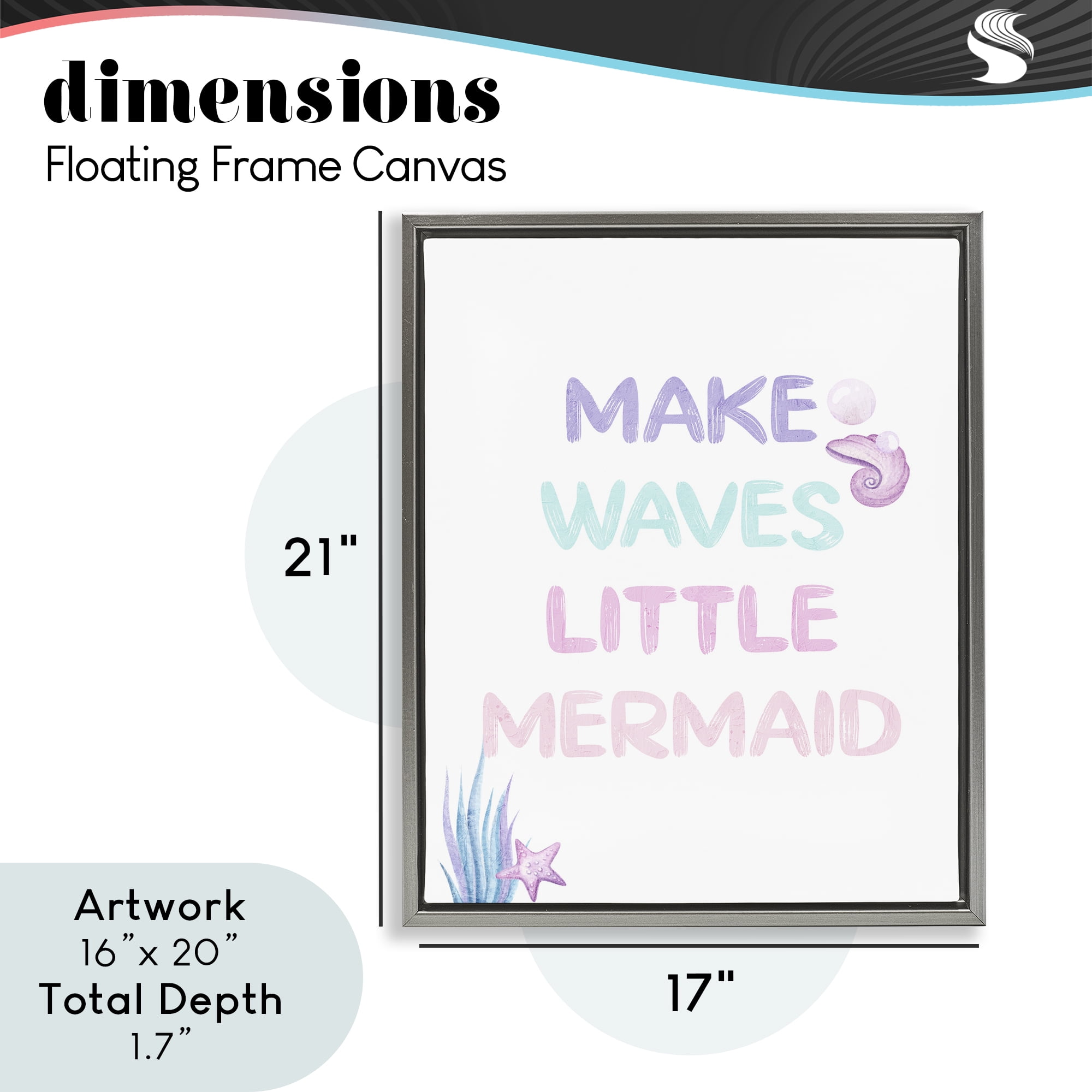 Make Waves Little Mermaid Gray Framed Floater Canvas Wall Art, design by Kim Allen