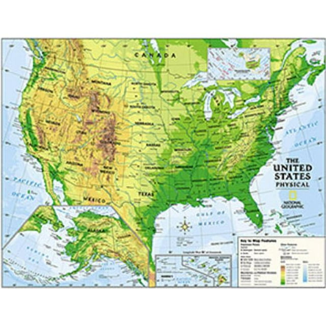 National Geographic Maps RE01020574 Physical USA Education Grades 6-12