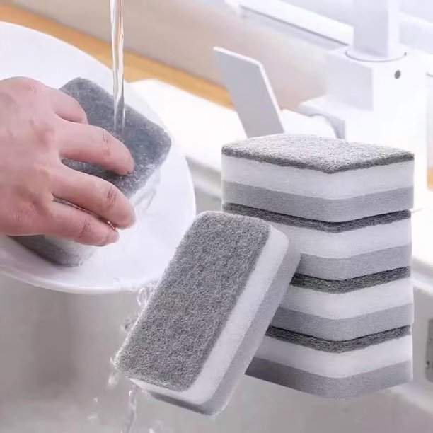 5 piezas, paño de cocina de esponja gris-blanca gruesa, bloques de esponja for limpieza de cocina y hogar, paños de cocina, trapos