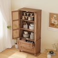 thumbnail image 3 of High Freestanding Tall Kitchen Pantry, Kitchen Pantry Storage Cabinet with Rattan Doors, Adjustable Shelf and 2 Drawers, Freestanding Cupboard for Living Room, Kitchen, Walnut, 3 of 9