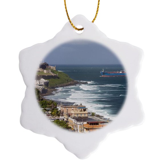 3drose, Puerto Rico, San Juan, El Morro Fortress-ca27 Wbi0057 - Walter Bibikow, 3 inch Snowflake Porcelain Ornament