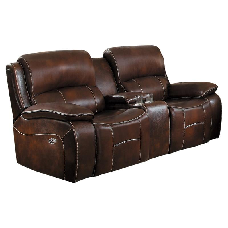 Lexicon Mahala Power Double Reclining, Dark Brown Leather Recliner Loveseat