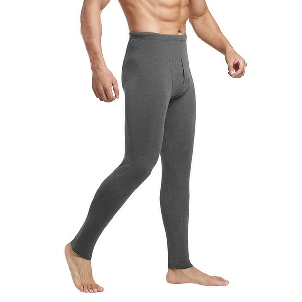 VONKY Men Thermal Leggings Velvet Thickened Elastic Solid Color Soft Winter  Home Inner Wear Warm Underwear Long Pants for Male Dark Gray 