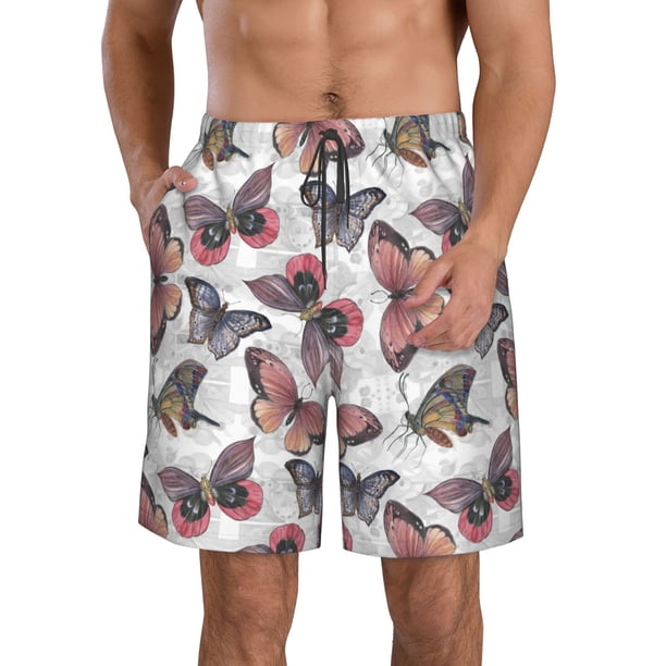 Fotbe Vintage Butterflies Trajes de Baño Estampados para Hombre, Shorts de Verano de Secado Rápido, Ropa de Playa, Bañadores-XX-Large