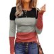 thumbnail image 2 of Camisa base Manga larga Cuello redondo Jersey con botones Tops casuales de moda para mujer Rojo S, 2 of 6