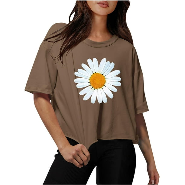 Camisetas Sobredimensionadas para Mujeres Gota Hombro Cuello Redondo Cultivo Top de Entrenamiento, Blusa de Verano Casual para Diario Y Fitness