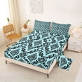 thumbnail image 2 of jejeloiu Bright Damask Bed Sheets For Girls,Floral Pattern Full Size Sheets,Black Cyan,4-Piece,1 Flat Sheet, 1 Fitted Sheet and 2 Pillowcases, 2 of 6