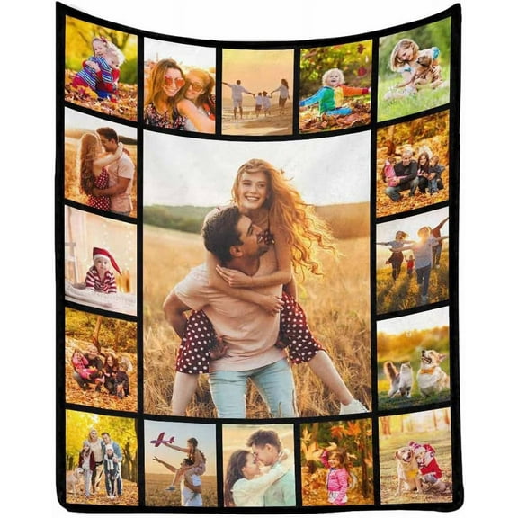 StellarStyle Custom Photo Collage Blanket for Family, Customized Bed Blanket with 10 Pictures & Text for Best Friends Kids Personalized Your Own Photos on Throw Blanket for Birthday Memorial Gifts