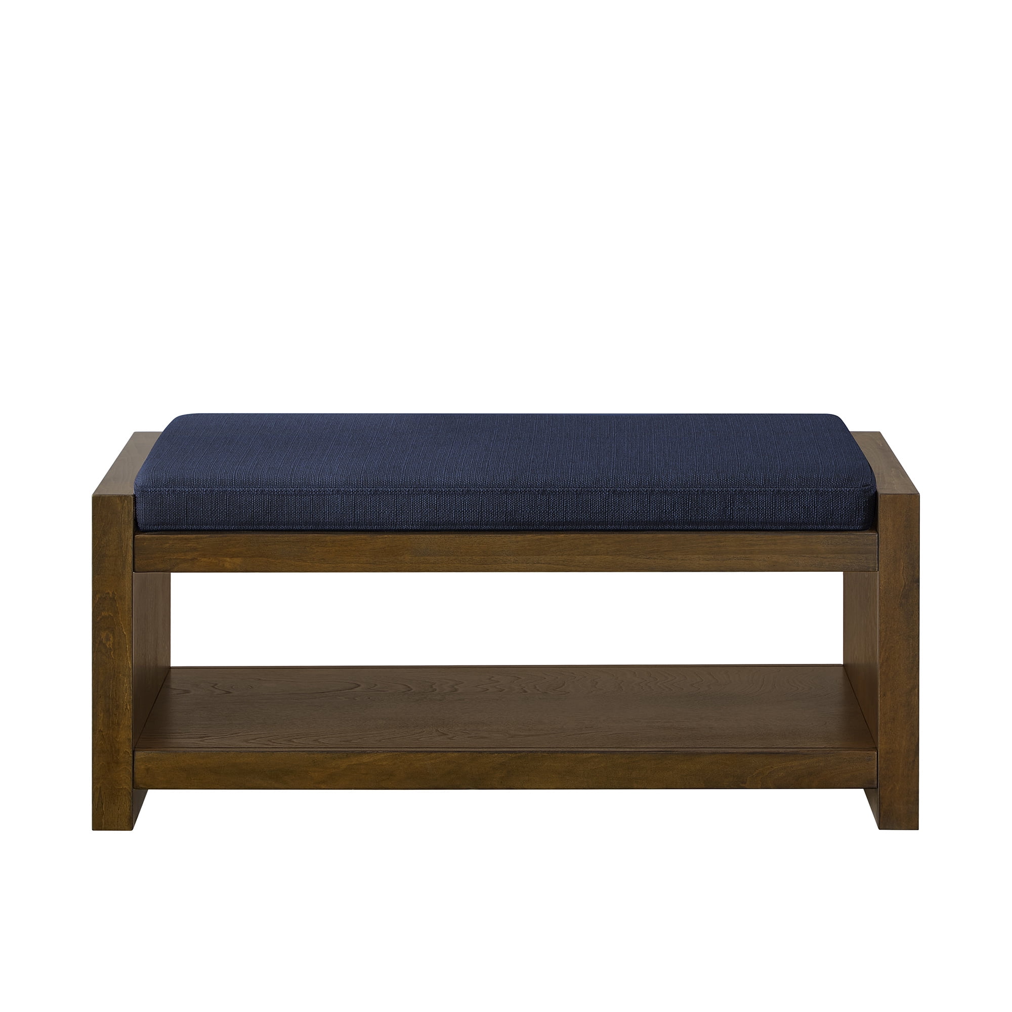 Accent Bench with Lower Shoe Shelf and Removable Cushion, 40-Inch Padded Entryway Bench for Living Room and Bedroom, Navy Blue