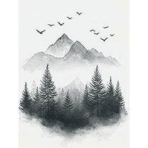 Misty Mountain and Forest Canvas Painting， Suitable for Living Room， Bedroom， Office， Bathroom， and Hallway Decor.