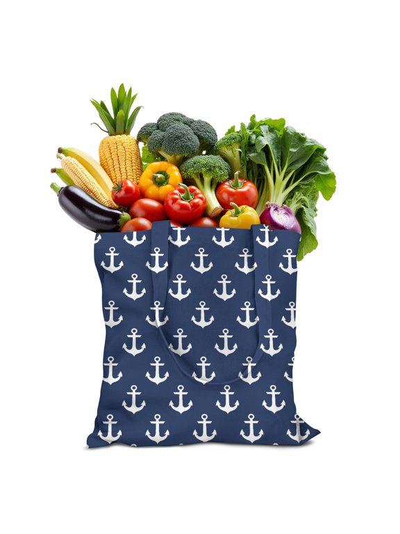 Ocean Waves Design Reusable Grocery Bag - Foldable Tote with Nautical Theme, Durable & Machine Washable