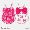 thumbnail image 6 of Barbie Baby Girls 1pc 95% Cotton Allover Letter Print Bow Front Cami Romper Size 0-24 Months, 6 of 10