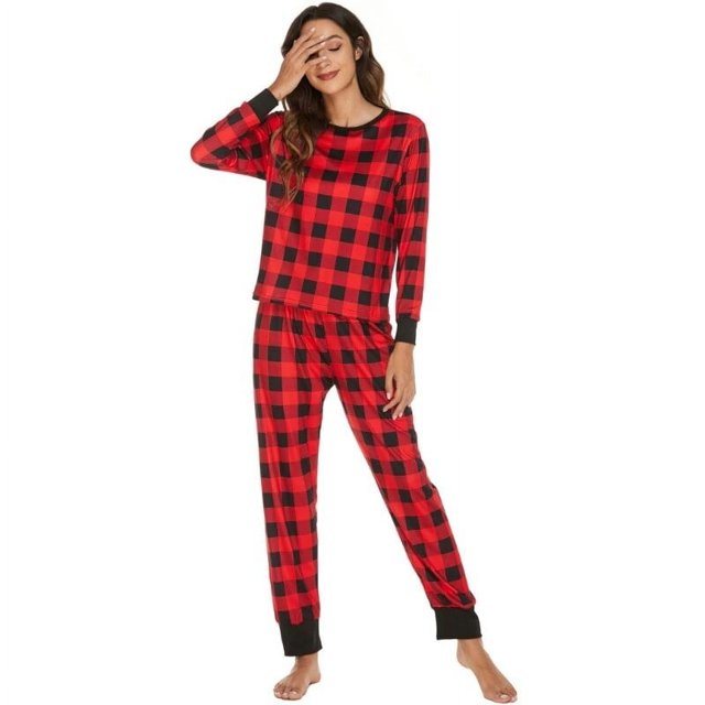Pijamas navideños para mujeres y hombres, conjuntos de pijamas de manga larga, ropa de dormir suave, camiseta con pantalón largo informal, ropa de descanso