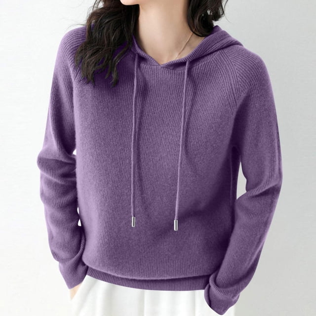 JMYHOAM Chandails à Capuche pour Femmes, Hauts Décontractés à Manches Longues, Veste à Capuche Unie, Violet TTG