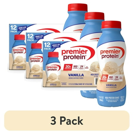 (3 pack) Premier Protein Shake, Vanilla, 30g Protein, 11.5 fl oz, 12 Ct