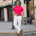 thumbnail image 5 of Mock Neck T Shirts Men Trendy Stretch Short Sleeve Slim Fit Basic T Shirts Summer Breathable Lightweight Business Casual T Shirt Hot Pink XL, 5 of 7