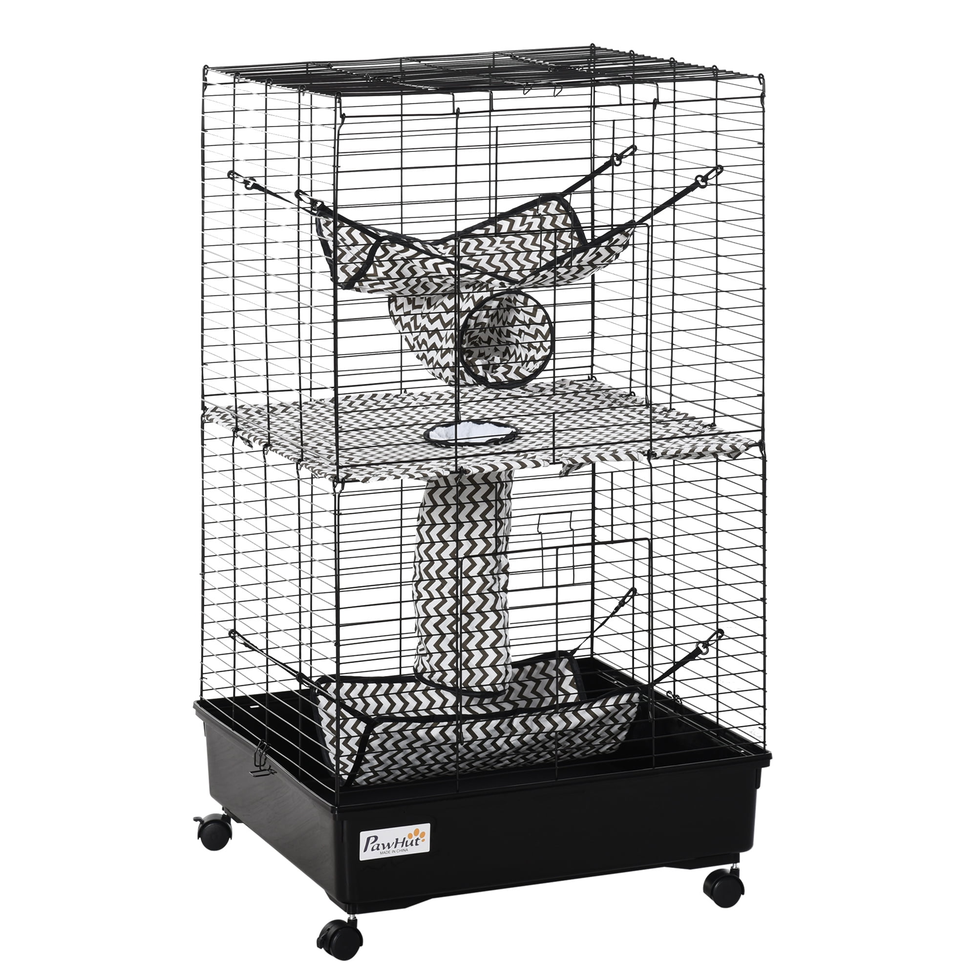 Ferret Cage 42" Metal Habitat with Wheels, Hammocks & Tunnels - Small Animal Cage for Ferrets, Sugar Gliders, Black