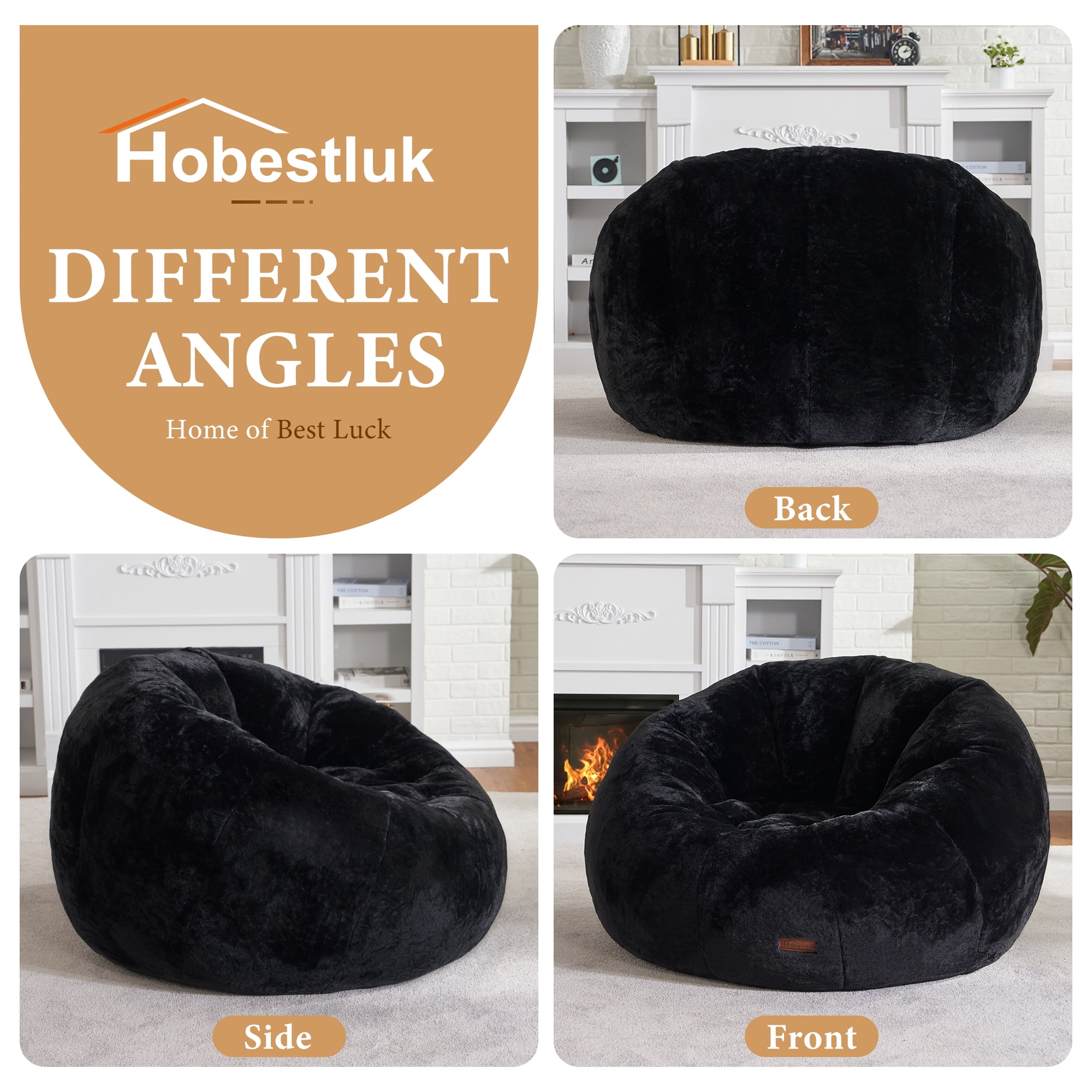 Hobestluk Bean Bag Chairs Large Bean Bag Couch for Adults Stuffed Sofa Chair Comfy Giant Bean Bag Chair with Spacious Design for Reading, Playing or Relaxing (Black)