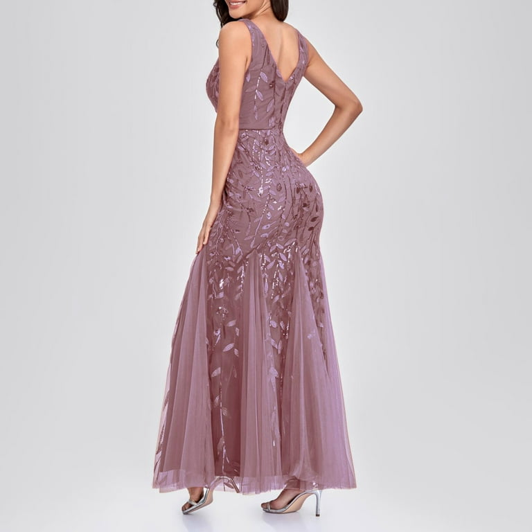 Awdenio Women's Beach Dress , Women Stylish V-Neck Embroidered Beaded Slim  Sleeveless Fishtail Evening Dress - Walmart.com